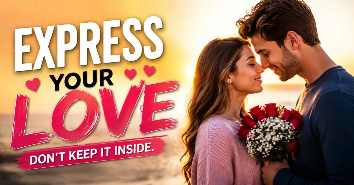 Romantic Western couple expressing their love with roses during a beautiful sunset, showing affection, connection, and heartfelt emotions.