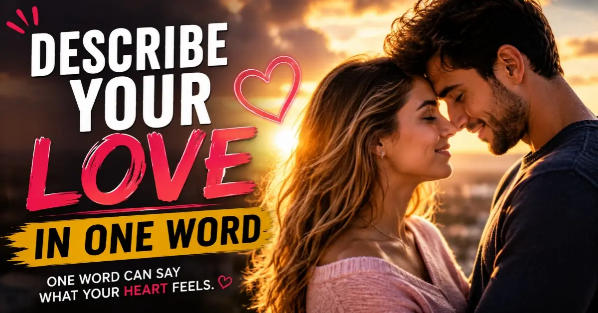 Happy Western couple smiling at each other while expressing their love in one meaningful word