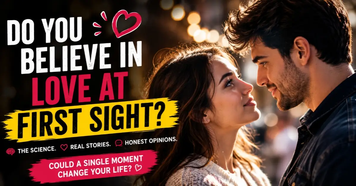 Romantic couple sharing eye contact while exploring the science and reality of love at first sight