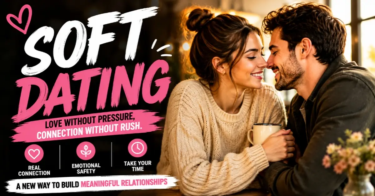 soft dating concept showing a happy couple building a meaningful relationship without pressure