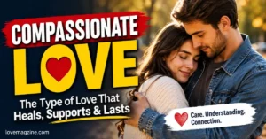 Romantic couple embracing with care and emotional support, representing compassionate love, understanding, and a lasting relationship.
