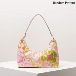 Floral Embroidered Sequin Shoulder Bag