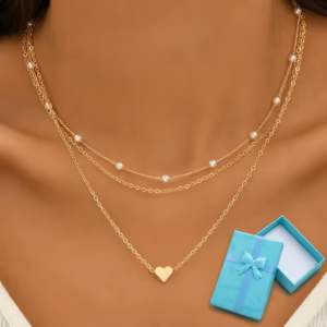 3-Layer Pearl Heart Pendant Necklace