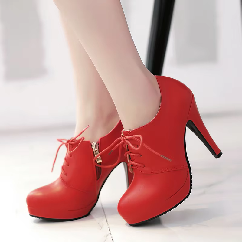 Elegant Lace-Up High Heel Ankle Boots
