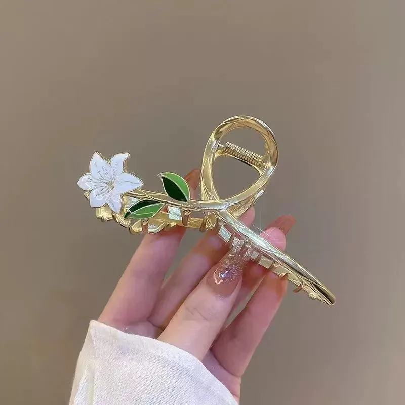 Korean Style Flower Pearl Hair Claw Clip Large Metal Shark Clip Women Elegant Back Head Hair Grab Clip Fashion Hair Accessories - AliExpress 200000297 - Image 5
