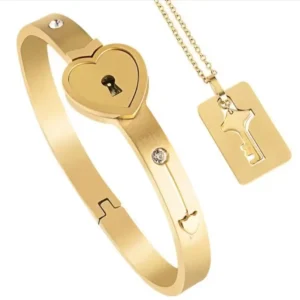 Couple Heart Lock & Key Bracelet Set