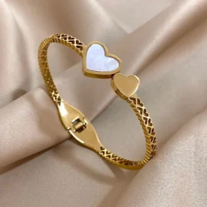 Double Heart Shell Cuff Bangle