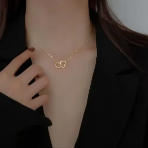 Double Ring Heart Pendant Necklace