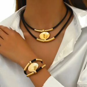 Vintage Oval Gold Necklace & Bracelet Set