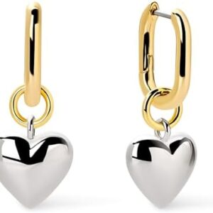 Ana Luisa Heart Charm Earrings for Women 14K Gold & Silver Rhodium Plated | Heart charm huggie hoops for daily wear, two tone trendy heart charm, mixed metal, hypoallergenic, tarnish-free jewelry: Clothing, Shoes & Jewelry