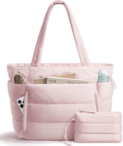Bagstellar Puffer Tote Bag for Women, Lightweight Puffy Work Tote Handbag | 16 Pocket Teacher Nurse Quilted Shoulder Bag Large Cloud Carry On Purse for Travel Gym School Nursing : Clothing, Shoes & Jewelry