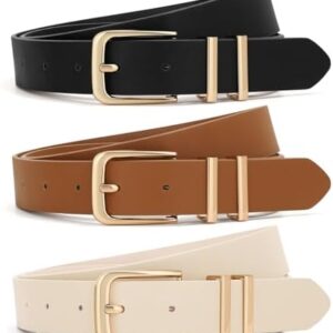 XZQTIVE 3 Pack Women Belts For Jeans Dresses Pants Ladies Leather Waist Belt with Gold Buckle at Amazon Women’s Clothing store
