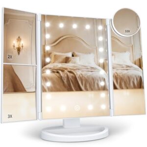 HUONUL 2X/3X/10X Magnifying Vanity Mirror with Light, Trifold Makeup Mirror | Touch Dimming, Dual Power, Clear View for Makeup, Skincare. Dorm Room Essentials. Birthday Gifts for Women, Mom, Wife, Girls : Beauty & Personal Care