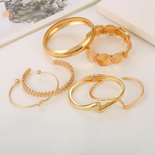 ILGANT Gold Bangle Bracelets for Women Gold Plated Chunky Cuff Bangle Bracelet Stackable Multi Layer Bangles Fashion Jewelry Set (Gold Bracelets-1): Clothing, Shoes & Jewelry - Image 7