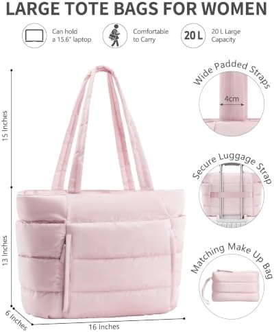 Bagstellar Puffer Tote Bag for Women, Lightweight Puffy Work Tote Handbag | 16 Pocket Teacher Nurse Quilted Shoulder Bag Large Cloud Carry On Purse for Travel Gym School Nursing : Clothing, Shoes & Jewelry - Image 3