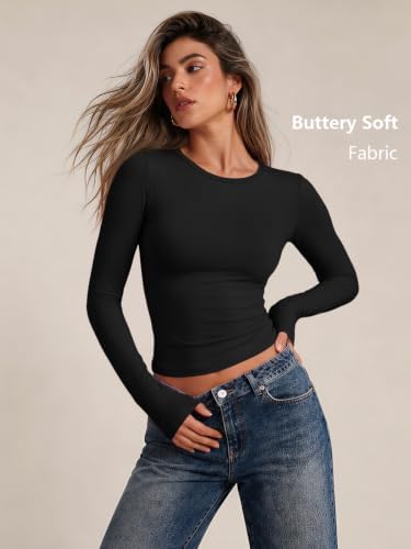 Trendy Queen Womens Long Sleeve T Shirts Fall Basic Tops Black S | Buttery-Soft, Super Stretchy, Fitted Cute Tops, Going Out Basic Tees, Compression Underscrubs Shirts at Amazon Women’s Clothing store - Image 3