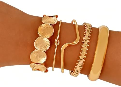 ILGANT Gold Bangle Bracelets for Women Gold Plated Chunky Cuff Bangle Bracelet Stackable Multi Layer Bangles Fashion Jewelry Set (Gold Bracelets-1): Clothing, Shoes & Jewelry - Image 3