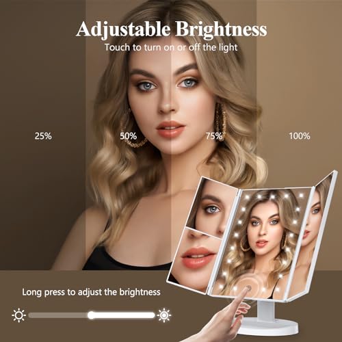 HUONUL 2X/3X/10X Magnifying Vanity Mirror with Light, Trifold Makeup Mirror | Touch Dimming, Dual Power, Clear View for Makeup, Skincare. Dorm Room Essentials. Birthday Gifts for Women, Mom, Wife, Girls : Beauty & Personal Care - Image 3