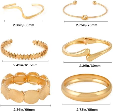 ILGANT Gold Bangle Bracelets for Women Gold Plated Chunky Cuff Bangle Bracelet Stackable Multi Layer Bangles Fashion Jewelry Set (Gold Bracelets-1): Clothing, Shoes & Jewelry - Image 4