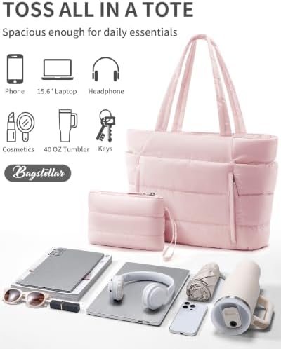 Bagstellar Puffer Tote Bag for Women, Lightweight Puffy Work Tote Handbag | 16 Pocket Teacher Nurse Quilted Shoulder Bag Large Cloud Carry On Purse for Travel Gym School Nursing : Clothing, Shoes & Jewelry - Image 7