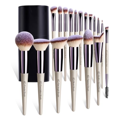BS-MALL Makeup Brush Set 18 Pcs Professional Foundation Powder Concealers Eyeshadow Blush Synthetic Makeup Brushes with Labeled instruction Black Case Upgraded Version : Beauty & Personal Care