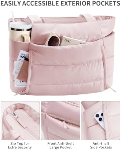 Bagstellar Puffer Tote Bag for Women, Lightweight Puffy Work Tote Handbag | 16 Pocket Teacher Nurse Quilted Shoulder Bag Large Cloud Carry On Purse for Travel Gym School Nursing : Clothing, Shoes & Jewelry - Image 5