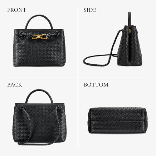 Woven Tote Bag for Women Leather Shoulder Handbag Designer Top Handle Purses(Black) Handbags: - Image 7