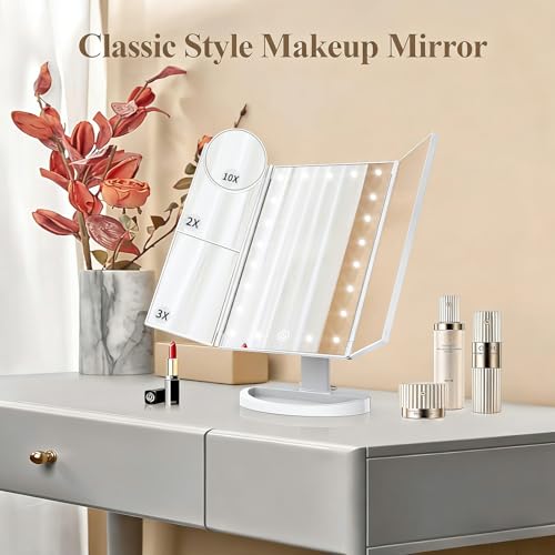 HUONUL 2X/3X/10X Magnifying Vanity Mirror with Light, Trifold Makeup Mirror | Touch Dimming, Dual Power, Clear View for Makeup, Skincare. Dorm Room Essentials. Birthday Gifts for Women, Mom, Wife, Girls : Beauty & Personal Care - Image 8