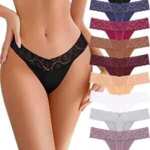 READY TO LOVE Cotton Underwear Women 9 Pack Soft Lace Thongs Sexy Lingerie | V-Waisted Low Rise T-Back Panties,Flattering Outfit for Women,Fitness Clothing,Comfort Travel Essentials,Chic Clothes : Clothing, Shoes & Jewelry