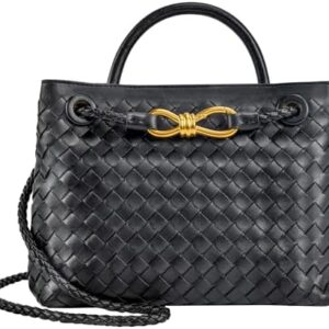 Woven Tote Bag for Women Leather Shoulder Handbag Designer Top Handle Purses(Black) Handbags: