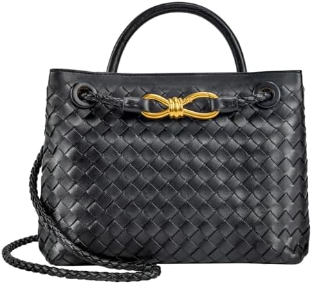 Woven Tote Bag for Women Leather Shoulder Handbag Designer Top Handle Purses(Black) Handbags: