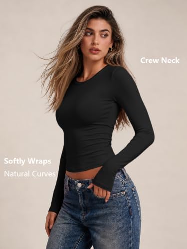 Trendy Queen Womens Long Sleeve T Shirts Fall Basic Tops Black S | Buttery-Soft, Super Stretchy, Fitted Cute Tops, Going Out Basic Tees, Compression Underscrubs Shirts at Amazon Women’s Clothing store - Image 4