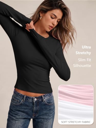 Trendy Queen Womens Long Sleeve T Shirts Fall Basic Tops Black S | Buttery-Soft, Super Stretchy, Fitted Cute Tops, Going Out Basic Tees, Compression Underscrubs Shirts at Amazon Women’s Clothing store - Image 6