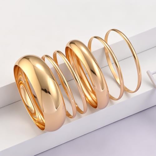 Gold Bangle Bracelets for Women Chunky Gold Plated Stack Jewelry | Summer Trendy Dainty Statement Cuff Big Bangles Set Gift: Clothing, Shoes & Jewelry - Image 6