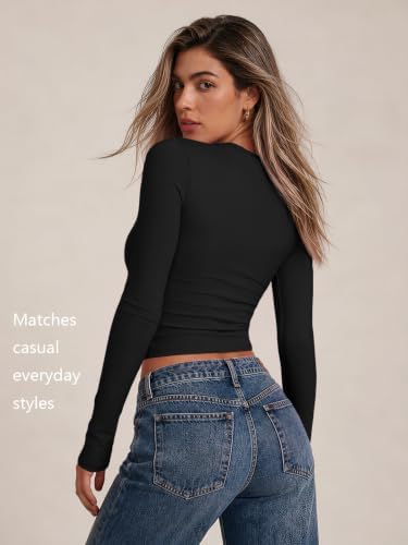 Trendy Queen Womens Long Sleeve T Shirts Fall Basic Tops Black S | Buttery-Soft, Super Stretchy, Fitted Cute Tops, Going Out Basic Tees, Compression Underscrubs Shirts at Amazon Women’s Clothing store - Image 5