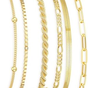 DEARMAY 14K Gold Plated Bracelet Set for Women, Non Tarnish Dainty Stackable Paperclip Rope Snake Box Figaro Chain, Minimalist Trendy Jewelry - 1 Pack, Gold: Clothing, Shoes & Jewelry