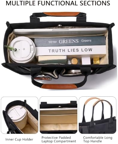 | ZHMO Canvas Tote Bag for Women With Compartments and Pocket,Black Women's Bags Crossbody Bags Work Laptop Tote Bag Large Satchels Handbag Tote Purse Everyday Shoulder Bag for Travel Nurse Teacher Gift | Travel Totes - Image 4