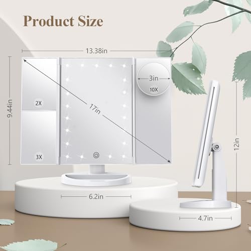 HUONUL 2X/3X/10X Magnifying Vanity Mirror with Light, Trifold Makeup Mirror | Touch Dimming, Dual Power, Clear View for Makeup, Skincare. Dorm Room Essentials. Birthday Gifts for Women, Mom, Wife, Girls : Beauty & Personal Care - Image 7