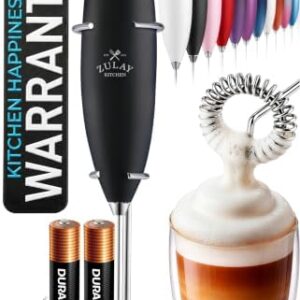 Zulay Kitchen Powerful Milk Frother Wand, Coffee Frother Handheld, Black | Drink Mixer with Stand, 2 Batteries Included, Electric Whisk Stirrer, Foam Maker for Protein Powder, Matcha & More - Z1 Motor: Home & Kitchen