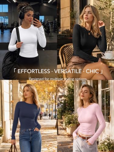 Trendy Queen Womens Long Sleeve T Shirts Fall Basic Tops Black S | Buttery-Soft, Super Stretchy, Fitted Cute Tops, Going Out Basic Tees, Compression Underscrubs Shirts at Amazon Women’s Clothing store - Image 2