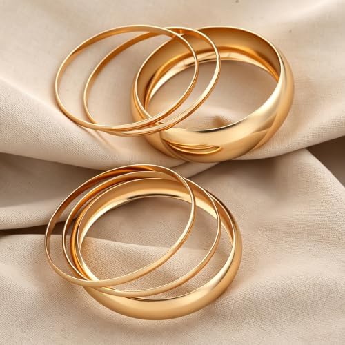 Gold Bangle Bracelets for Women Chunky Gold Plated Stack Jewelry | Summer Trendy Dainty Statement Cuff Big Bangles Set Gift: Clothing, Shoes & Jewelry - Image 7