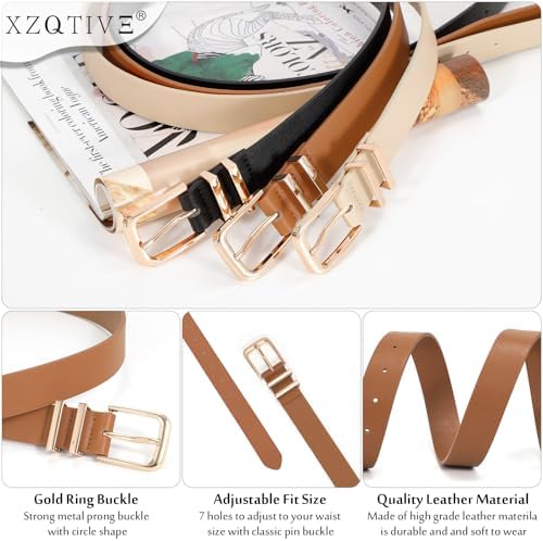 XZQTIVE 3 Pack Women Belts For Jeans Dresses Pants Ladies Leather Waist Belt with Gold Buckle at Amazon Women’s Clothing store - Image 4