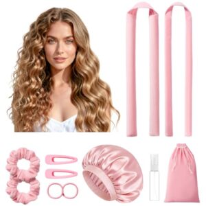 LitBear Heatless Curls Overnight, 2 Sizes of Soft Hair Rollers for Women with Bonnet to Sleep In, No Heat Hair Curlers Set with Scrunchies and Clips, for Long and Medium Hair (Pink) : Beauty & Personal Care