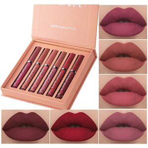6Pcs Matte Liquid Lipstick Set, Waterproof Non Stick Cup Lip Gloss (Set A) | Long Lasting Wear, Rich Matte Finish, Highly Pigmented Colors, Lightweight Texture, Perfect Makeup Gift Set For Women : Beauty & Personal Care
