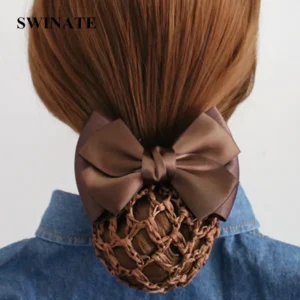 New Arrival Women Handmade Double Bow Barrtte Hair Bun Hair Clips Hair Accessories Cover Snood Net Satin Ribbon Hair Barrette - AliExpress 200000297 - Color : Gradientpurple