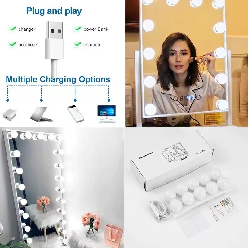 LED Light Paste Mirror Makeup Light Bulbs, Makeup Mirror Vanity Led 5v 2A Light Bulbs, Led Lamp USB Cosmetic Lighted Table,10pcs - AliExpress 39 - Lampshade Color : 6 Bulbs - Color Temperature : 3 Colors 3000-6500K - Image 4