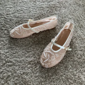 Mesh Embroidery String Bead Design Women Ballet Flats Fashion Buckle Breathable Mary Jane Shoe Comfort Low Heel Soft Flat Sandal - AliExpress 322 - Color : PDCZ-R - Shoe Size : 37