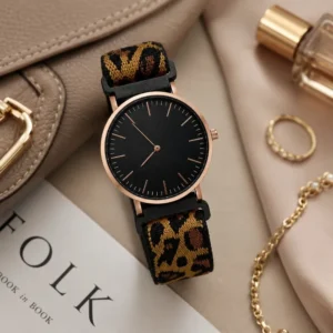 Vintage Leopard Nylon Strap Women Quartz Watch Thin Minimalist Rose Gold Analog Wristwatch Fashion Ladies Jewelry Watch Gift - AliExpress 1511 - Color : rose black