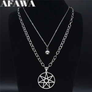 2PCS AFAWA Seven Mountain Star Stainless Steel Layered Necklaces Silver Color Women Punk Necklace Jewelry Gargantilla N2630S02 - AliExpress 36 - Metal Color : SR