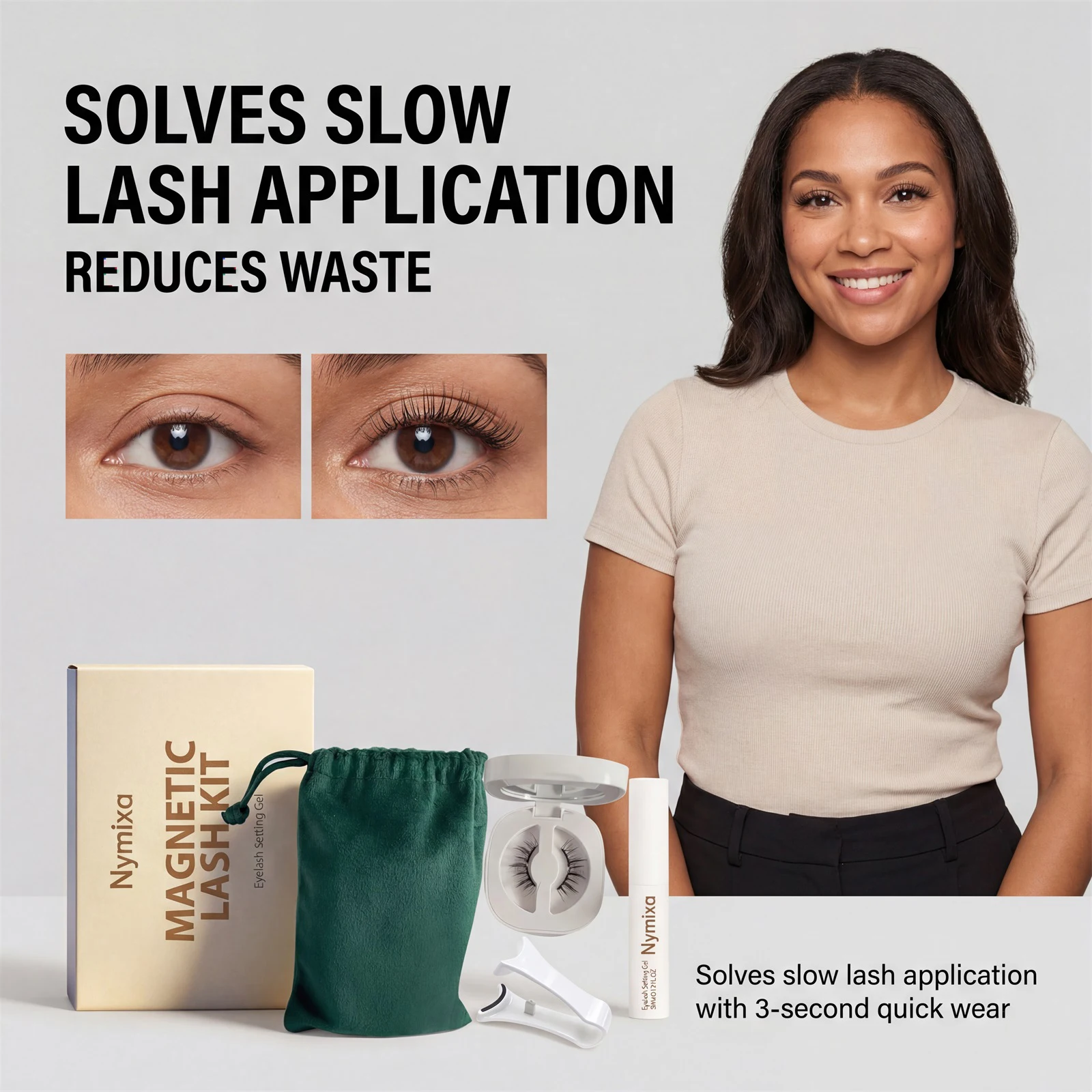 Nymixa Magnetic Eyelashes Kit Wispy Natural 3D Faux Mink Lashes No Glue Reusable Soft Half Lashes with Magnetic Eyeliner Tweezer - AliExpress 66 - Color : Curling Style 1Set - Image 2
